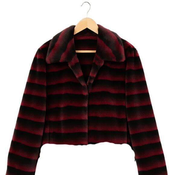 Dennis Basso Cropped Faux Fur Jacket in Wine NWT Size S - Picture 4 of 4